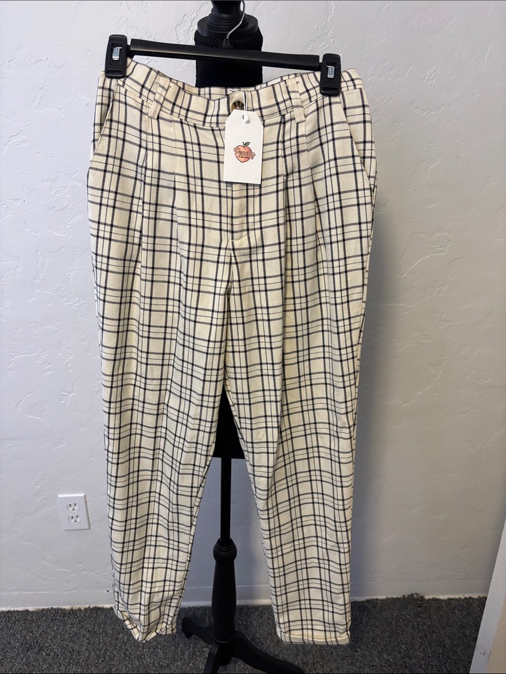Full Tilt Cream and Black Plaid Chinos